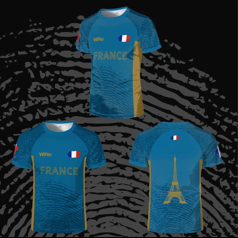 Новая футболка с 3D-принтом Французский футбол Мужская Спортивная Уличная Дышащая с принтом Эйфелевой башни Модная Футболка с коротким рукавом Топ