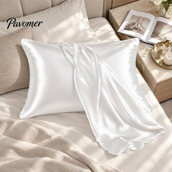 Queen Size Pillow Cover 2Pcs Satin Bed Covers, Silky Smooth Cases, Gentle on Hair And Silk Like Skin, Solid Color Covers with Envelope Closure
