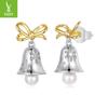 Yinziyun Christmas Snowflake Bell Earrings: S925 Sterling Silver Bow Studs