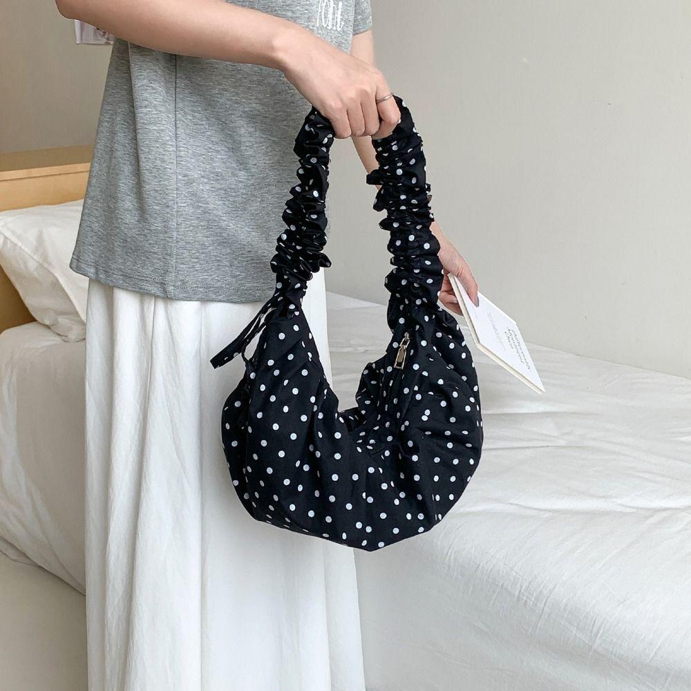 Lightweight Polka Dot Pleated Bag Korean Style Nylon Messenger Pouch Lace Crossbody Bag Outdoor