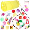 22Pcs Cat Toys Kitten Assortments Tunnel Feather Teaser Mice Ball Bell Set