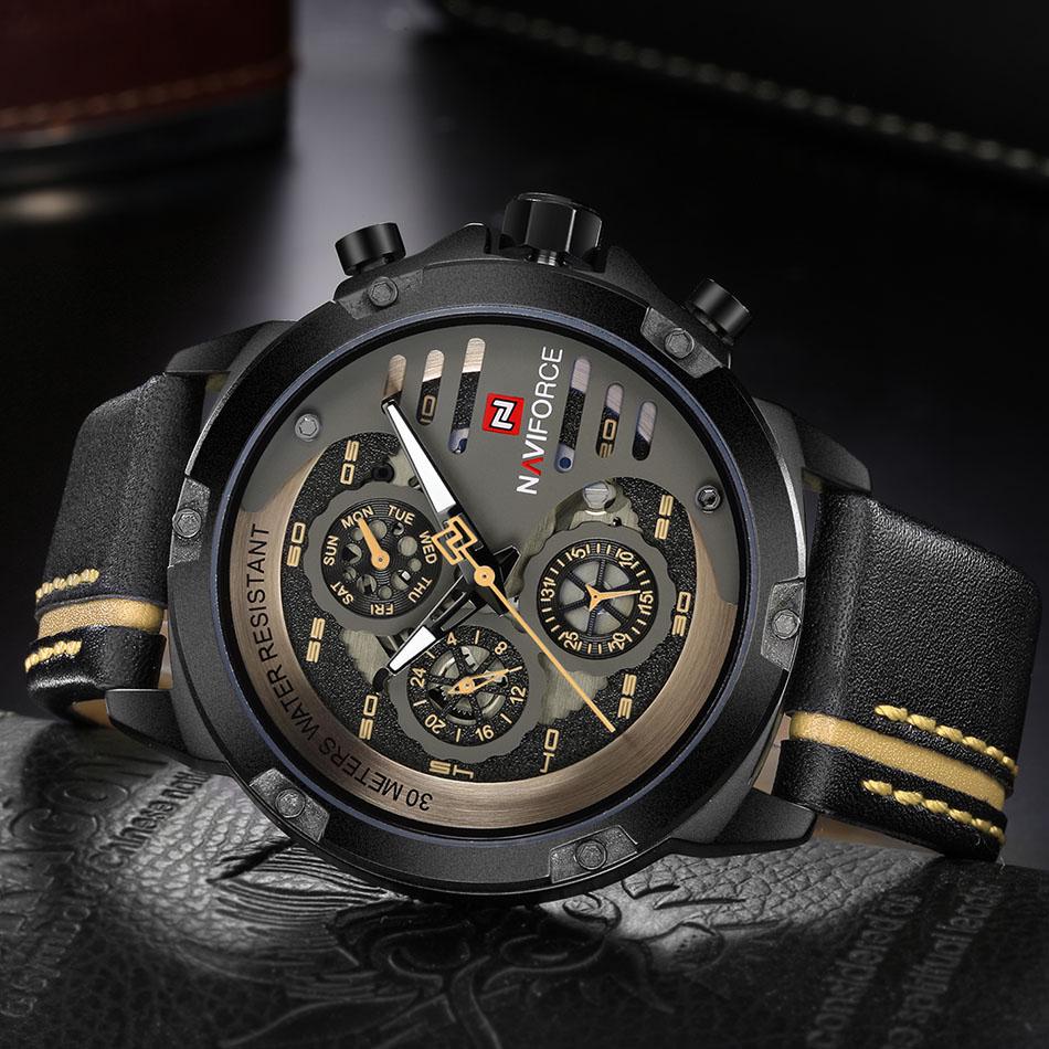 Мужские стильные кварцевые часы с кожаным ремешком