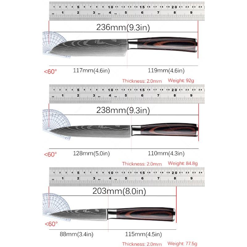 3pcs Stainless Steel Multi-purpose Knife Extremely Thin Sharp Fruit Knife Santak Carving Knife Color Tree Grain Handle Kitchen Quality Knife Set