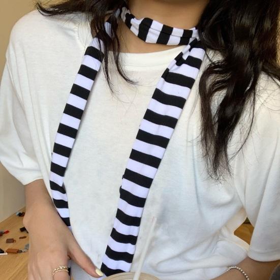 Women Scarf Striped Print Thin Long Scarf Harajuku Style Lightweight Breathable Cotton Scarf Girl Neck Wrap
