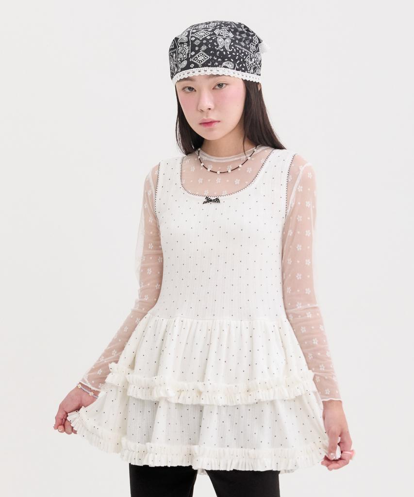 Платье с оборками в горошек Nep Nep Layered Dot Frill_Белый