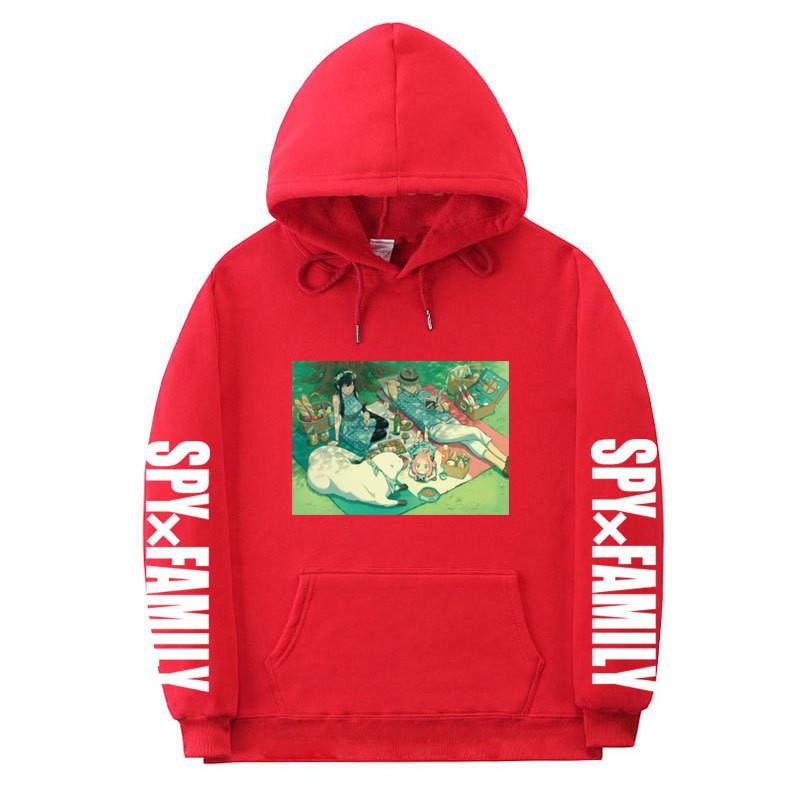 Spy X Family Anime Print Hooded Sweatshirt Men Women Oversized Fleece Pullover With Ribbed Hem