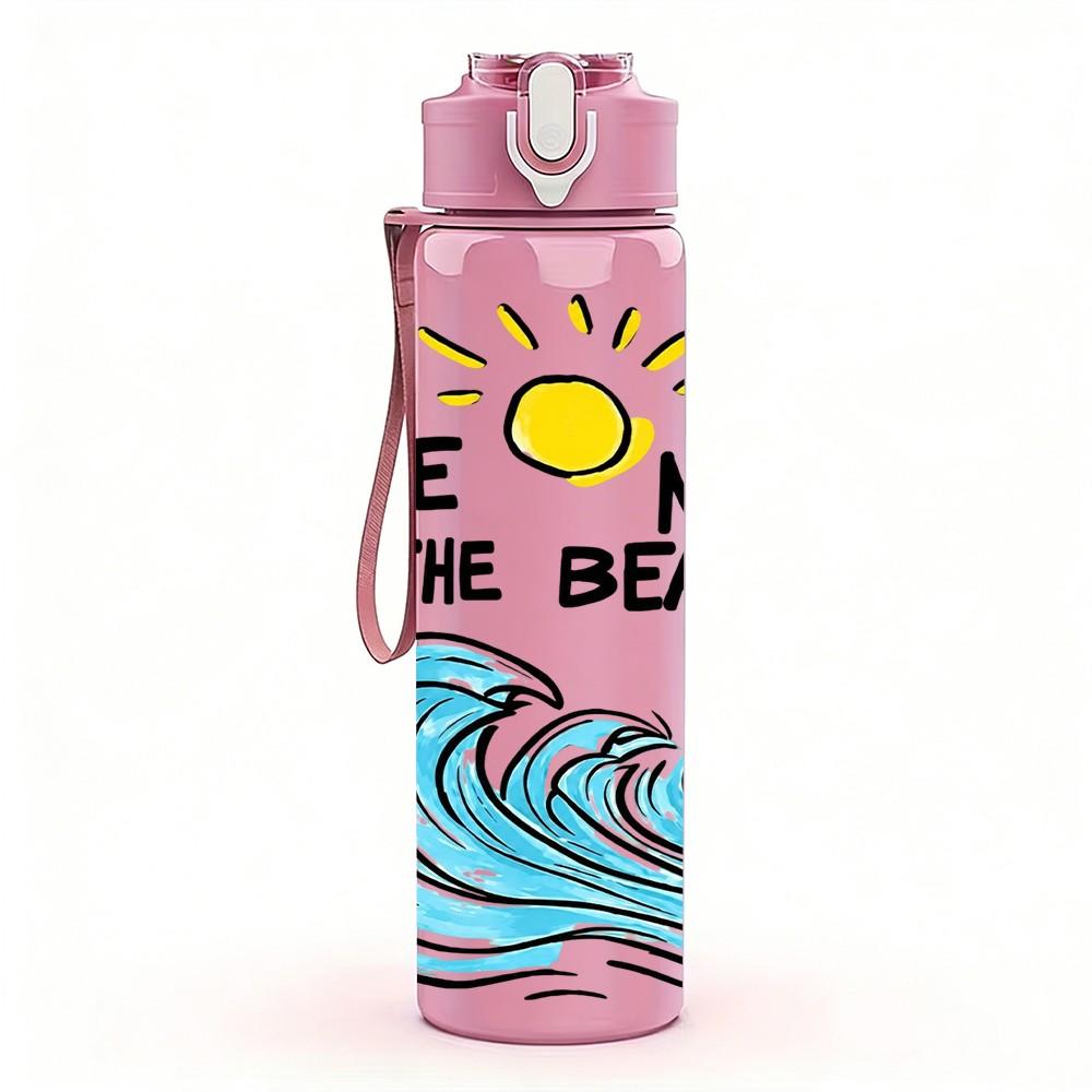1PC Take Me To Beach Wave Art 750ml Color Plastic Sports Water Bottle Leakproof Flip Straw Lid Suitable for Sports Office Home Use