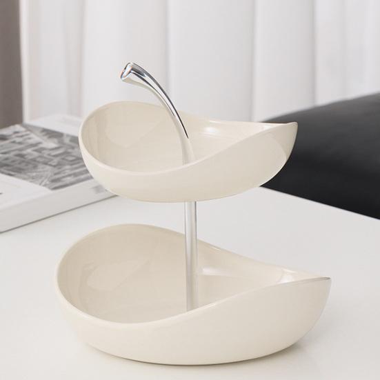 Двухъярусная фруктовница, многоярусная керамическая ваза для фруктов с металлическим подставкой, безопасна для посудомоечной машины, угловой органайзер для кухонной столешницы для фруктов, закусок, тортов