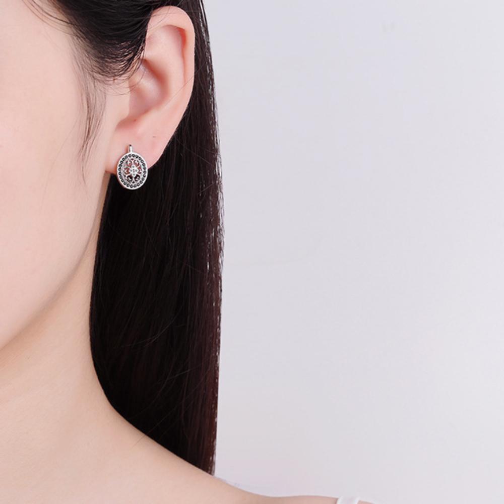 Inlaid with Black Zircon Round Ear Buckle Temperament Personality Ear Jewelry