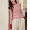 Contrasting Striped T-shirt Women's Long-sleeved Autumn and Winter New Foreign-style Cotton Bottoming Shirt