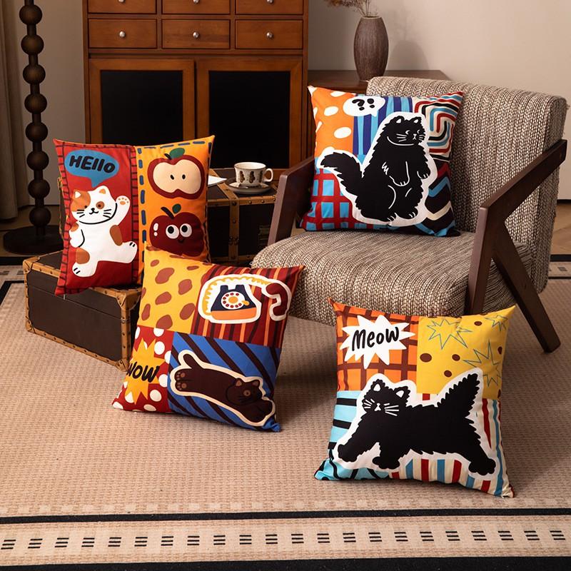 Cartoon Cute Square Throw Pillow Cover Short Plush Sofa Bed Car 45x45cm