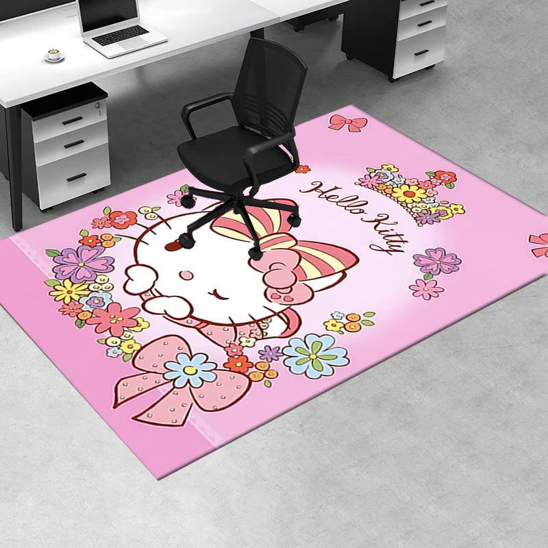Office Rug Hello Kitty, Floral Crown Anti-Slip Rug, Machine Washable for Living Room, Bedroom, Office, Multiple Sizes, Bedroom Mat, Decorative Mat, Du
