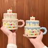 Cute Creative Birthday Gift Cake Mug Girl Ceramic Cup with Lid Practical Gift Box for Girlfriends and Children