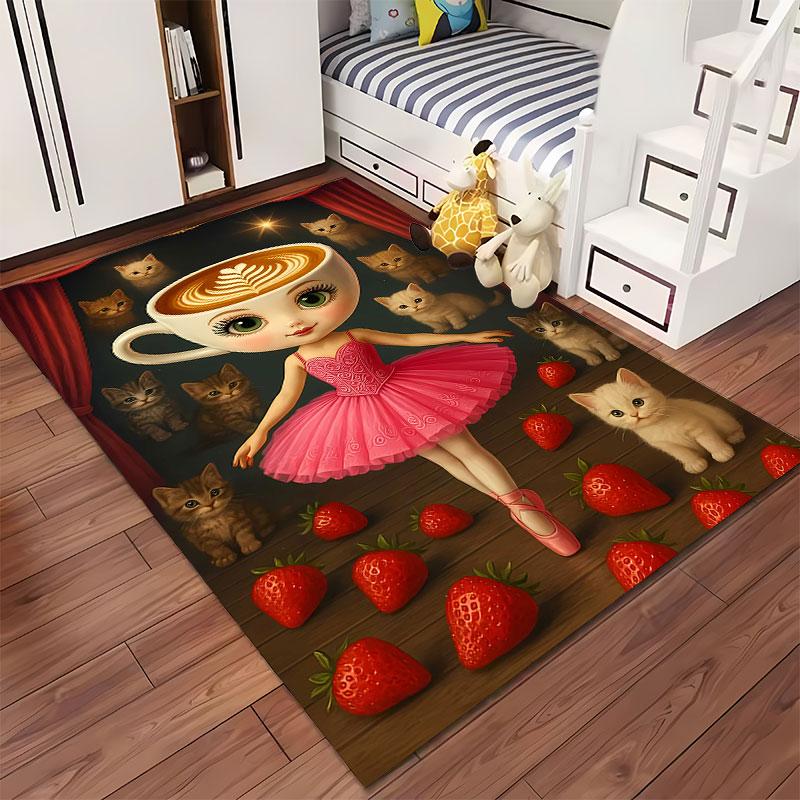 Ballerina Cup Head with Cats suitable as a non-slip mat for the living room or bedroom sofa