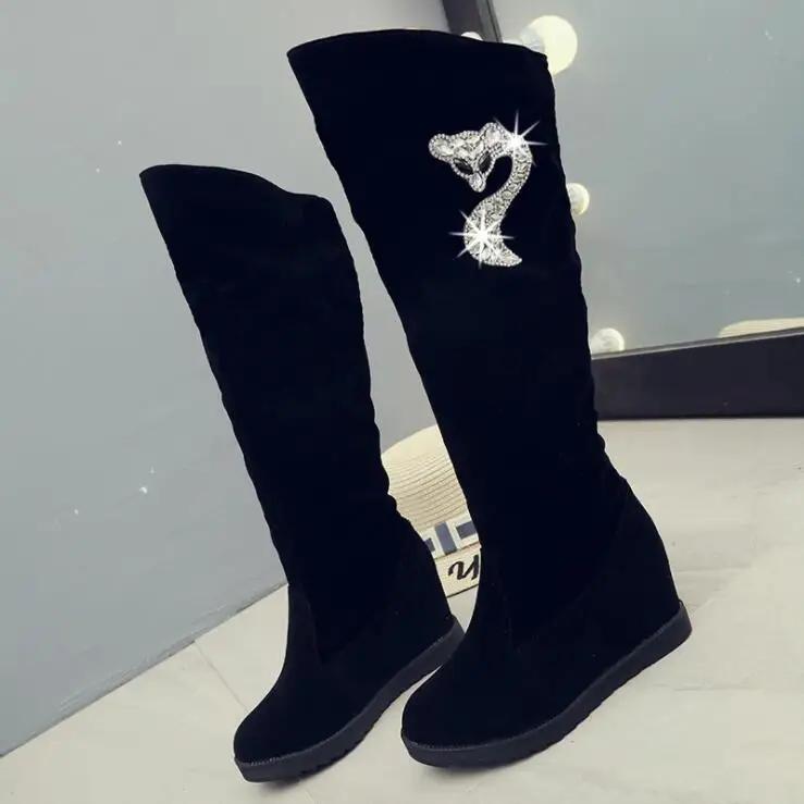 Мода 2024 ЗимаЖенская обувь Женские сапоги Сапоги до колена Зимние новые украшения из стразов Wild Plus Velvet Толстые зимние сапоги