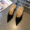 New Women Fur Slippers Pointed Toe Women Mules Slipper Fashion Ladies Elegant Dress Sandal Square Low Heel Slip On Slides Shoes