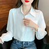 Autumn Fashion New 2024 Long Sleeve Turn Down Collar Pocket White Chiffon Blouse Shirt Women Tops Blouses Shirts J669