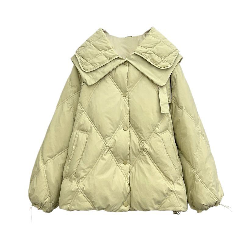 Autumn and winter new small design cute double-layer doll collar rhombus warm cotton jacket