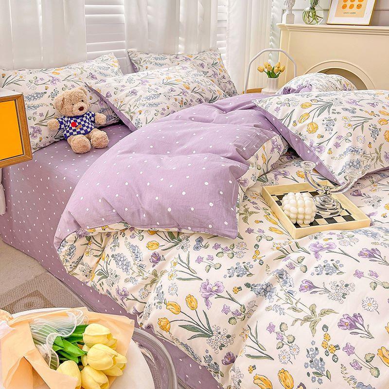 Cotton Four-piece Set Small Floral Ins Style Pure Cotton Quilt Cover Sheet Bed Three-piece Fitted Sheet Set
