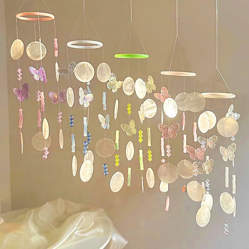 1Kit Handmade Shell Wind Chime Elegant Butterfly Wind Chime Gift Wind Chime Material Pack Photography Props 3 Colors