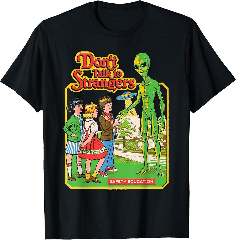 Retro Alien UFO Humor T-Shirt - Don't Talk to Strangers Design