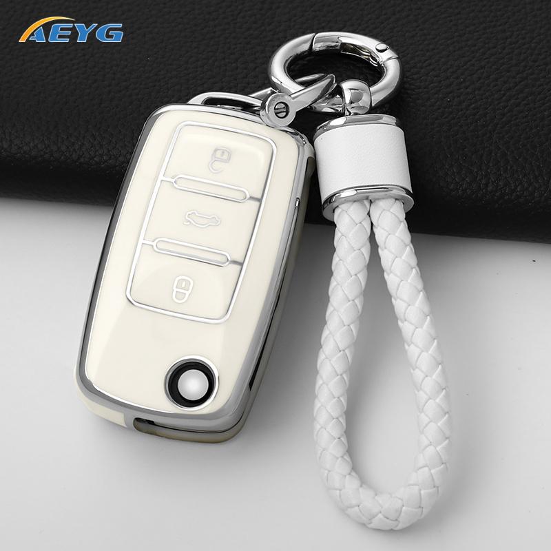 Подходит для Vw Bora Polo Tiguan Jetta Passat B5 B6 B7 Golf Beetle Подходит для Skoda Octavia Чехол-футляр из ТПУ для автомобильного ключа Полный корпус Подходит для Volkswagen