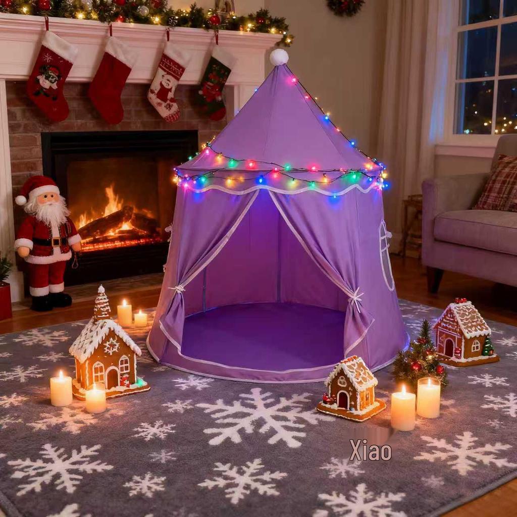 Children's Peach Skin Velvet Yurt Tent - Purple & White Playhouse Castle