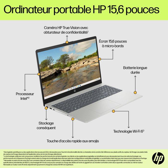 PC Portable HP 15-fd0129nf - Windows 11 - 15,6" FHD - Core i7-1355U - RAM 16Go - Stockage 512Go SSD - AZERTY