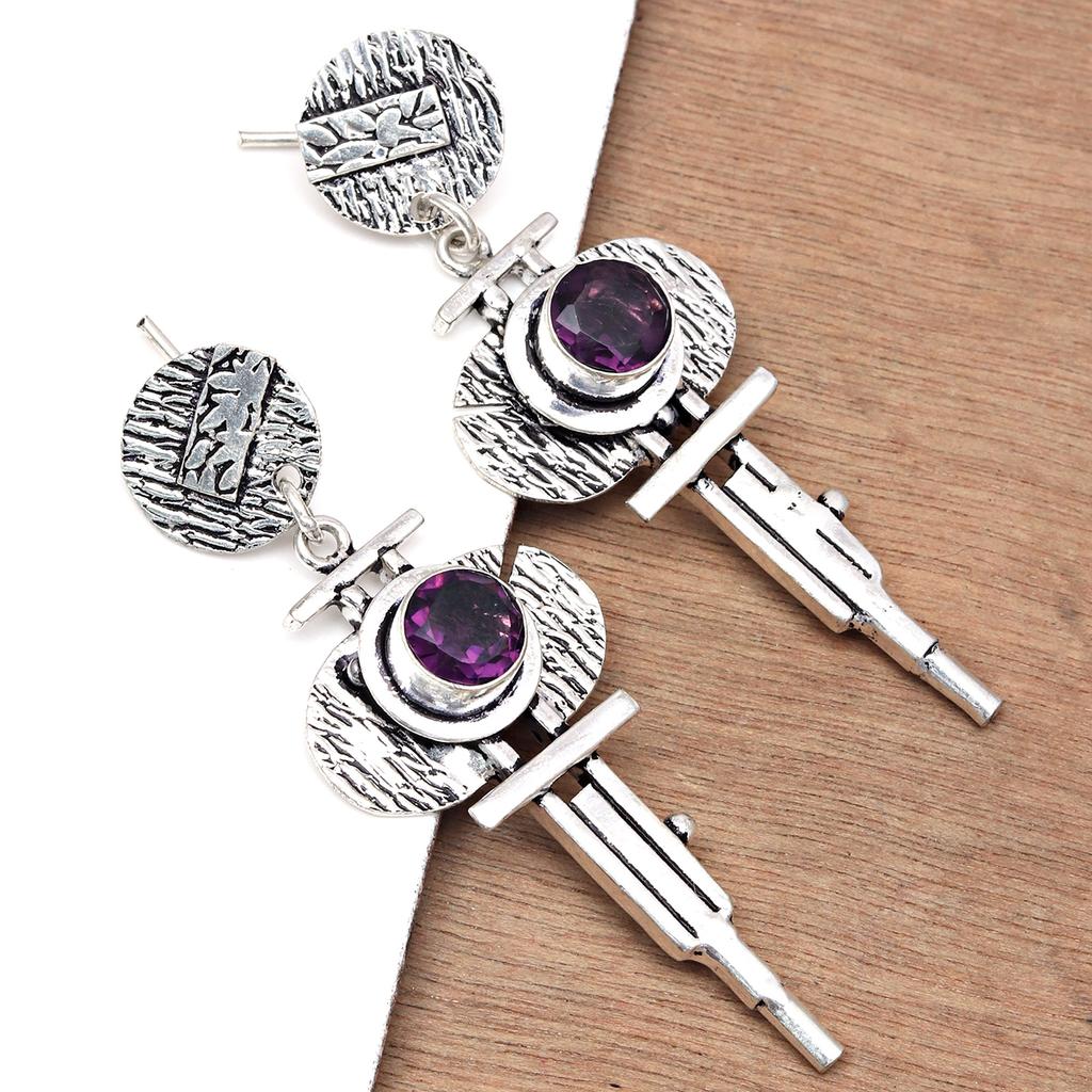 Серьги из серебра 925 пробы с аметистом и драгоценными камнями, серьги ручной работы, фиолетовые