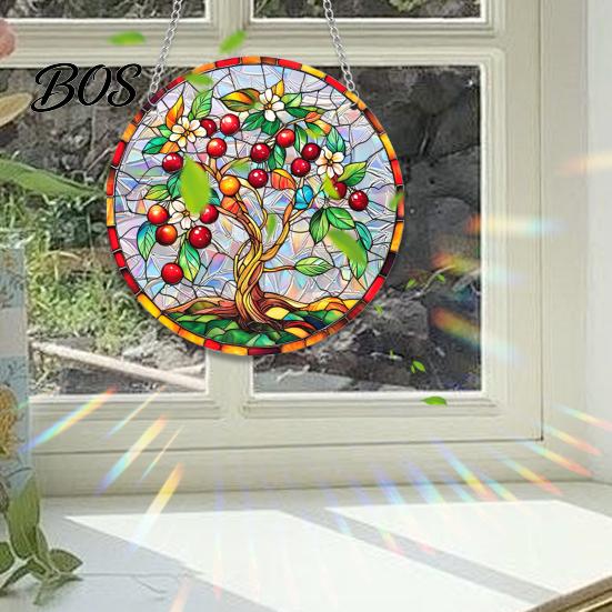 Porch Hanging Decoration Stained Glass Style Window Hanging, Colorful Sun Catchers for Wall Windows, Acrylic Ornament Suncatcher Decor with