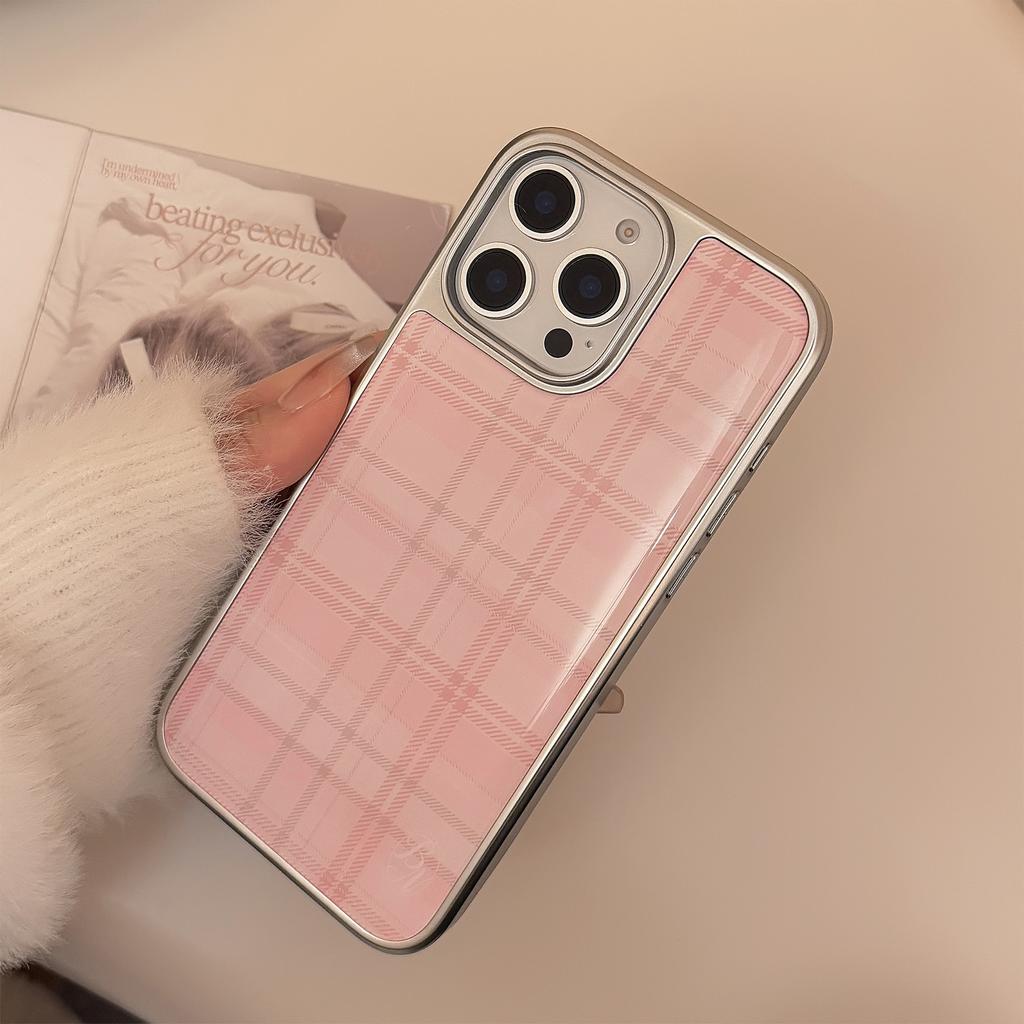 Розовый клетчатый узор Подходит для 16 Apple 15 Promax Чехол для мобильного телефона Iphone 14 Капля клея 13 Корейский милый 15 Huawei Жесткий