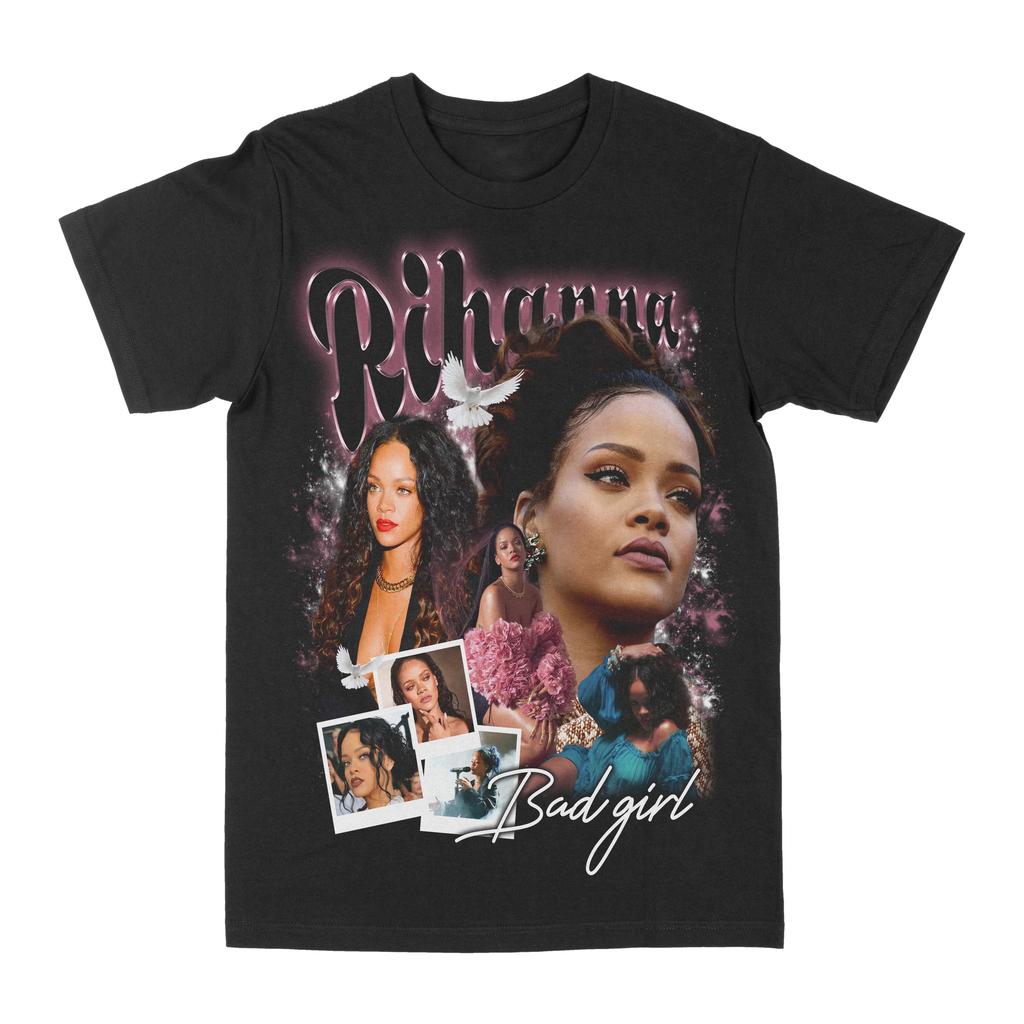Унисекс Хлопковая Футболка Rihanna Streetwear Хип-Хоп Винтажный Стиль Черная