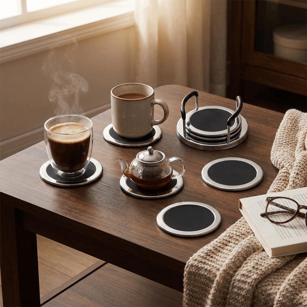 6PCS/SET Round Stainless Steel Coaster Minimalist Drink Pad Creative Insulation Cup Mat Bar