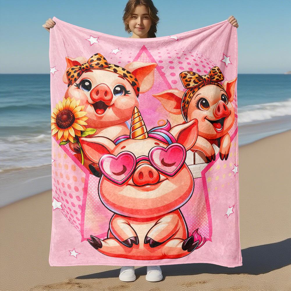 Piggy Unicorn Outdoor Flannel Blankets, travel, Home Blankets, Suitable for All Seasons,Christmas Gifts. R1127224