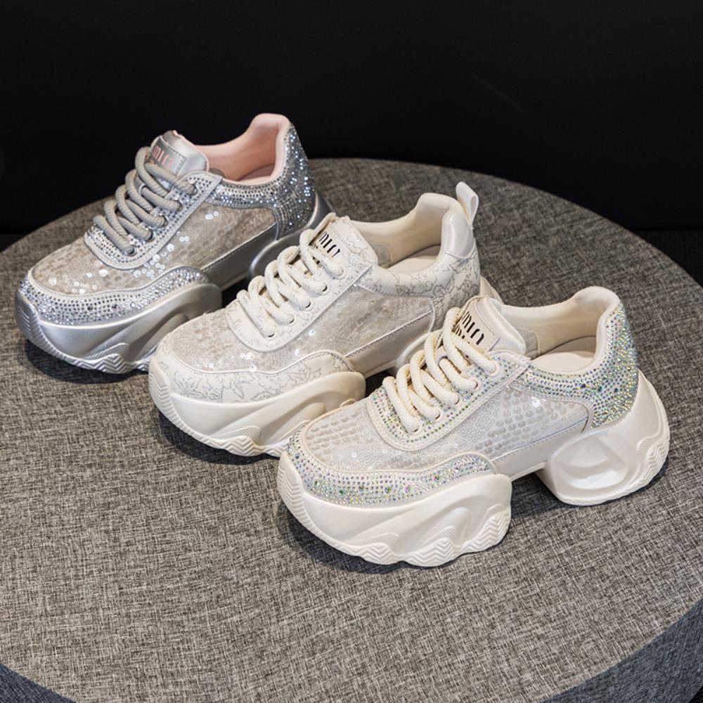 Туфли для папы со стразами, женские, на платформе, увеличивающие рост, дышащие, повседневные, спортивные туфли, туфли на платформе