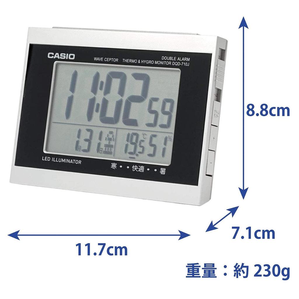 Casio Будильник Радио Цифровой Двойной Будильник Температура Влажность Календарь Дисплей Серебряный xx DQD-710J-8JF9.1 11.7 6.8 см