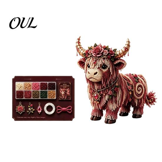 Bead Art Project Highland Cow Kit, Mythical DIY Craft Tiny Decorative 3D Beaded Animal, for Adults Teens Handmade Gift Ornament Kit