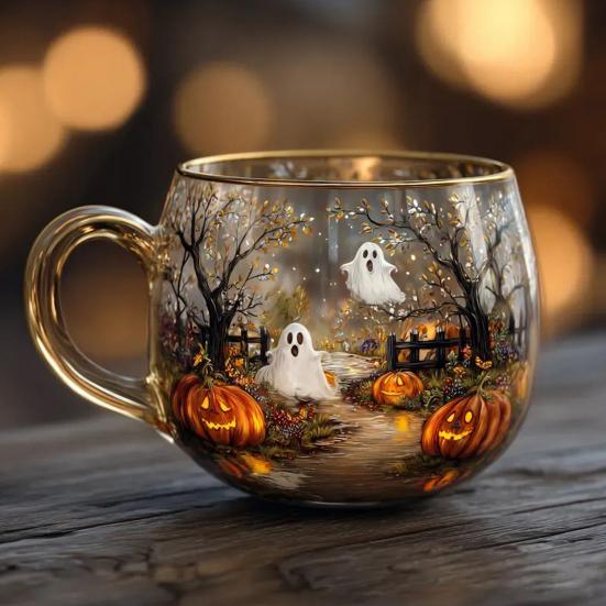 10oz Christmas Painted Mug Winter Scenery Painted Mugs Stained Glass Holiday Drinking Coffee Cup for Cafe Home Bar Decor