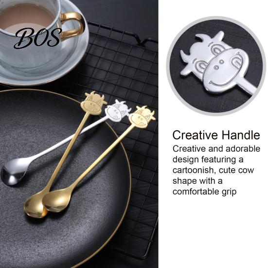 Jam Serving Spoon Stainless Steel Coffee Spoon, Long Handle with Bull Head Decor, Cute Animal Multifunctional Stirring for Milk Tea Yogurt