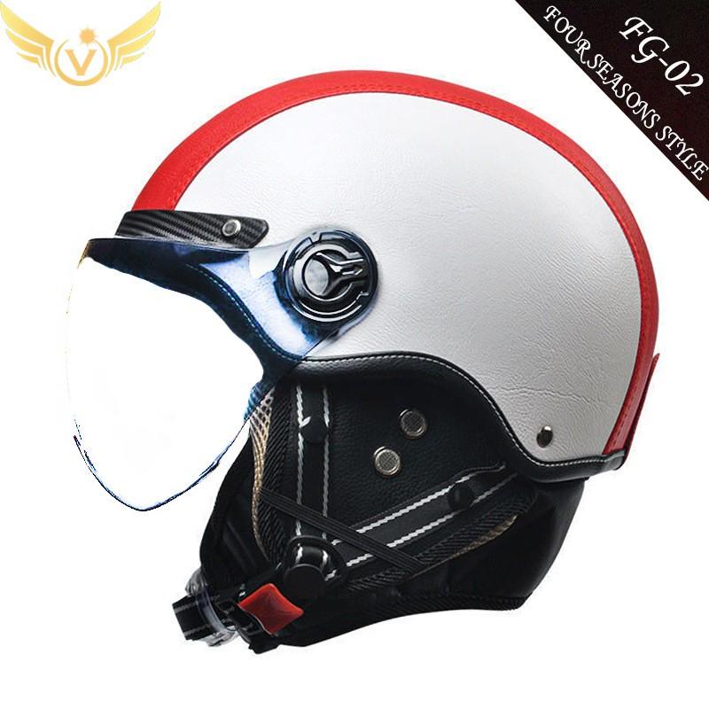 Motorcycle Half Helmet Men Women Retro Style 3C Certified All Season Black White Brown Red