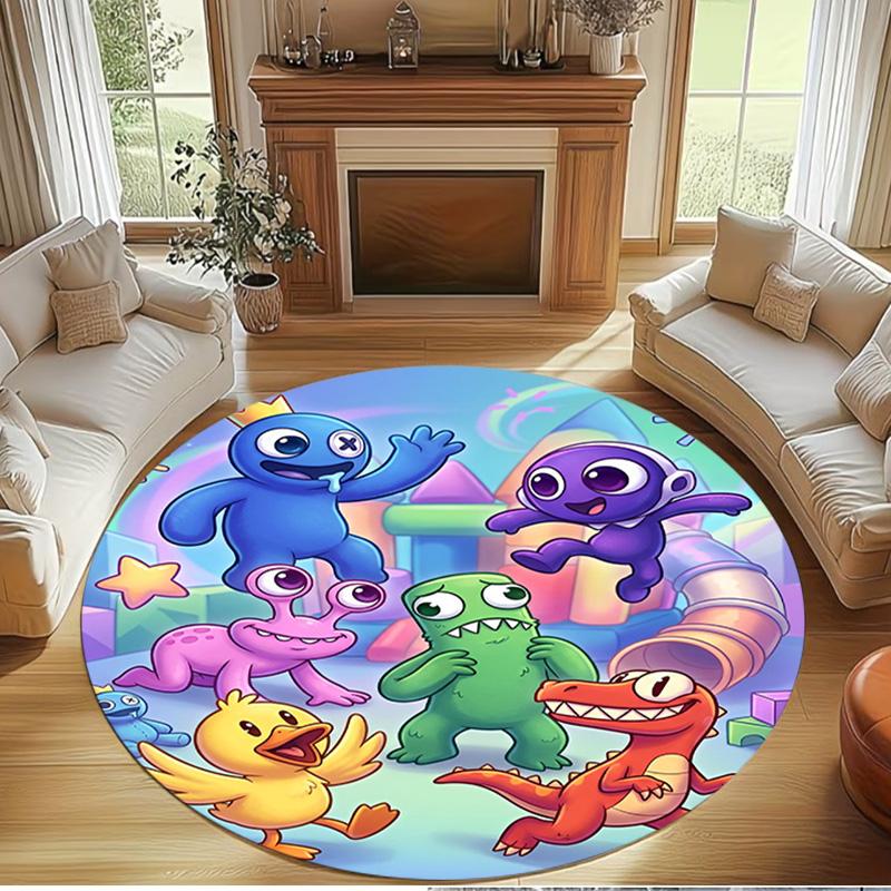 Game Rainbow Friends Print Round Rug, Washable Floor Carpet, For Entryway Dorm Laundry Room Office Study, Home Decor Birthday Christmas Gift
