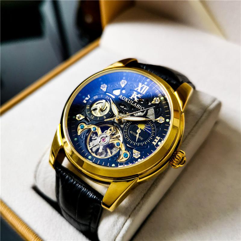 Мужские автоматические водонепроницаемые часы-скелетоны Augustus Tourbillon