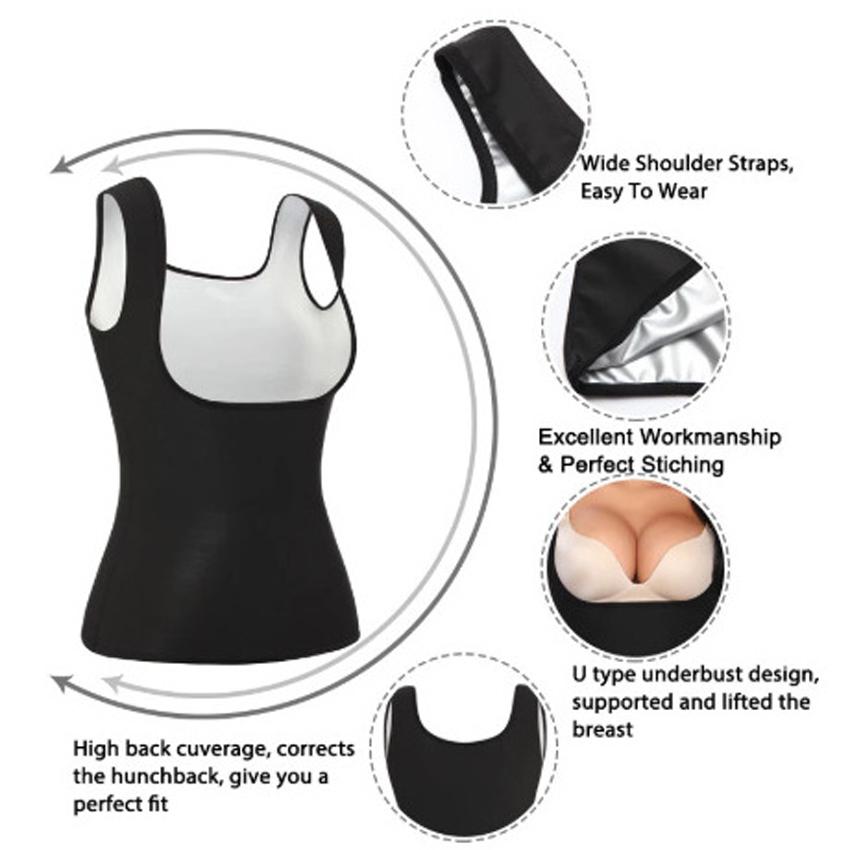 Женский спортивный топ с серебряным покрытием Терморубашка Пот Сауна Майки Формирователи тела Тренажер для талии Жилет для похудения Фитнес Корректирующее белье Моделирующий пояс