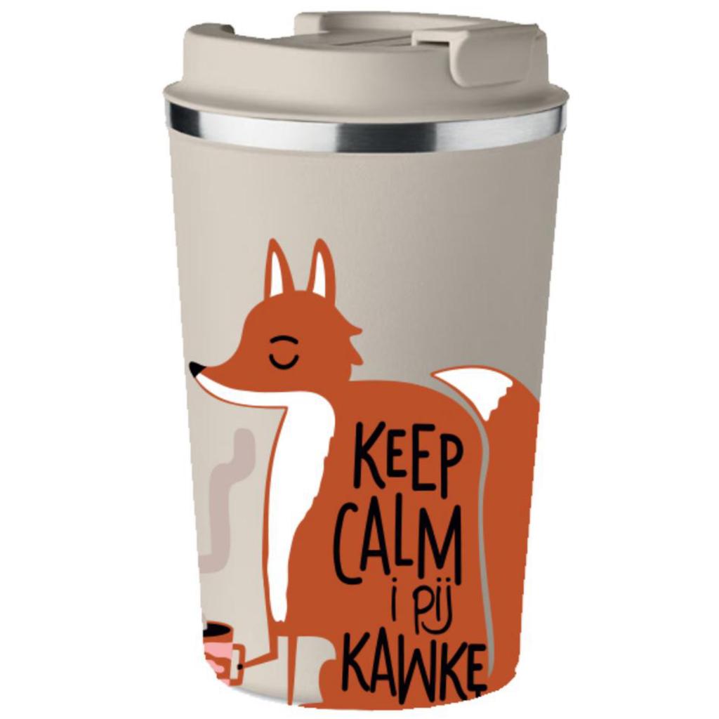 Kubek termiczny premium z nadrukiem keep calm pij kawkę lis 350 ml kt_085