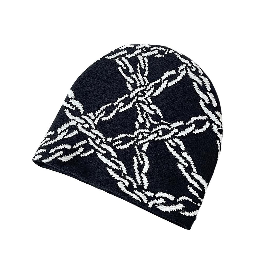 Y2k Goth Style Knit Hat With Chain Pattern For Streetwear And Hiphop Fans