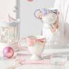 Creative Exquisite Girl Heart Bow Ice Cream Ceramic Cup High Value Coffee Mug Dessert Goblet Mug with Straw Coffee Cups