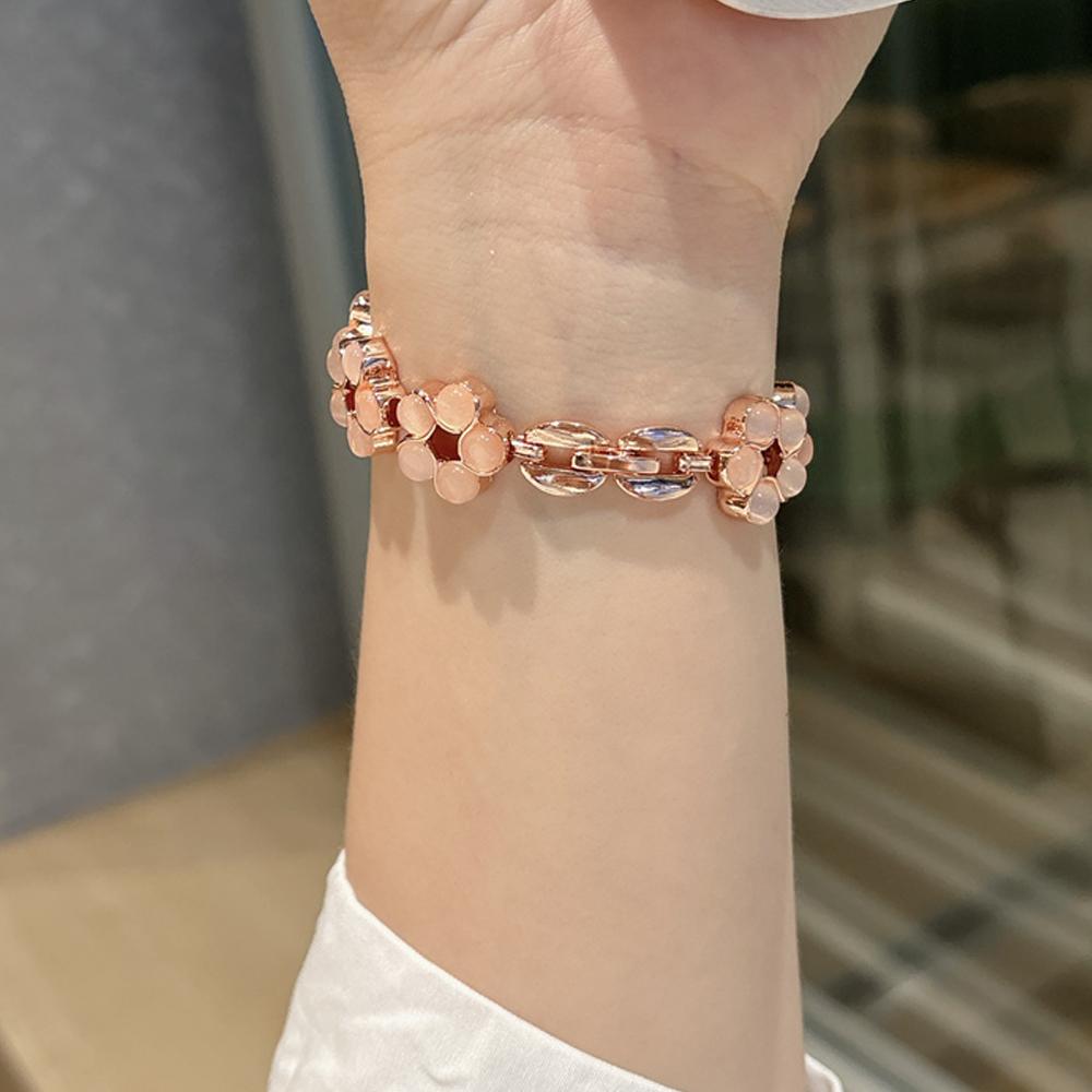 High Quality Opal Stone Floral Bangle Alloy Watch Strap for Watch 38/45mm 49mm Models Press Buckle Full Color Band