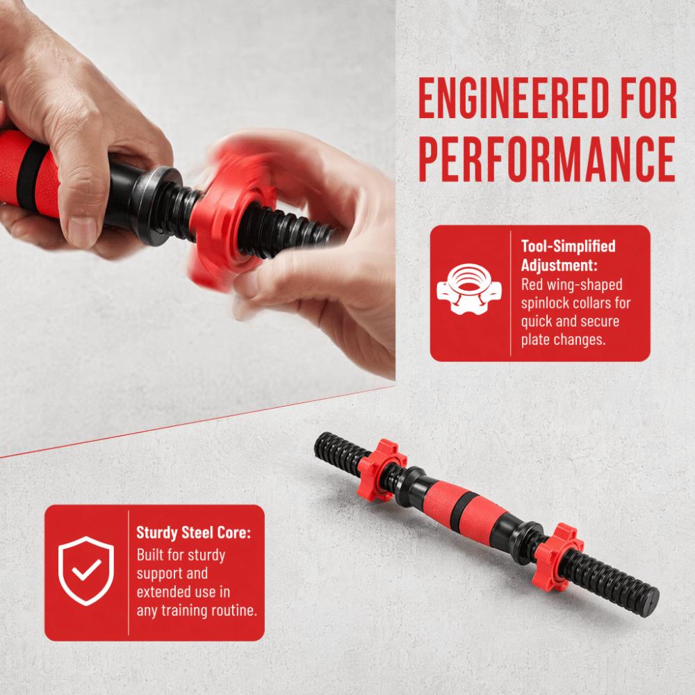 3PCS Steel Weight Bar Set Threaded Ends Black and Red Dumbbell Dumbbell Handle Set Home Gym