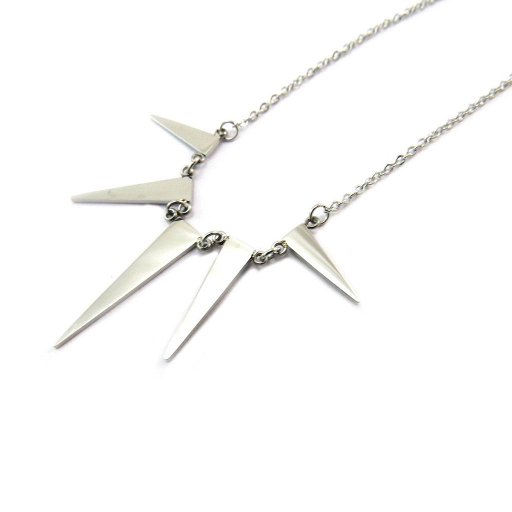 Les Trésors De Lily [P4889] - Silver 'Triangles' Steel Necklace