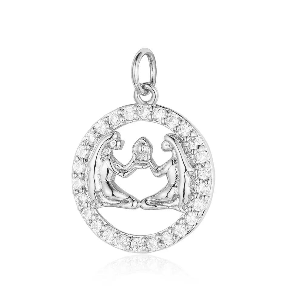 Zodiac Sign Copper Zricon Charm Round Constellation Capricorn Taurus Aries Pendant for Bracelet Necklace Making